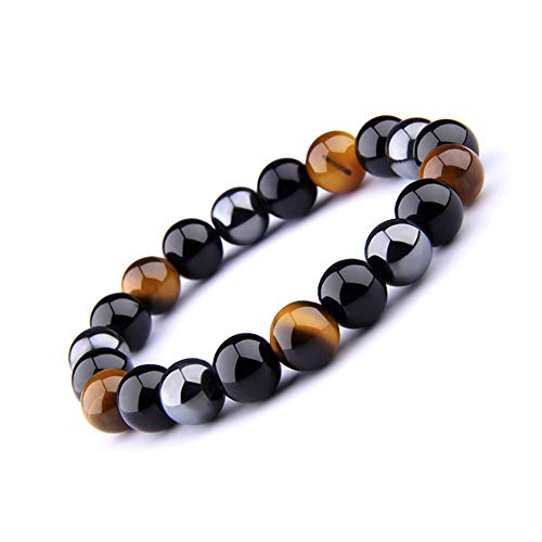 BESTT Pulsera magnética Unisex Negro obsidiana Negro hematita Ojo de Tigre Perlas para Bajar de Peso Adelgazante Anti-Fatiga Cuidado Saludable Hombres Mujeres joyería