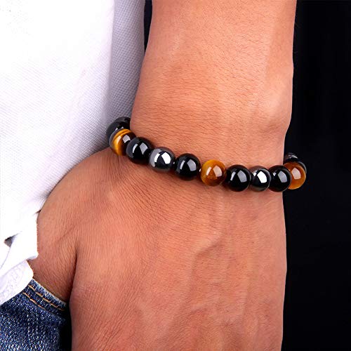 BESTT Pulsera magnética Unisex Negro obsidiana Negro hematita Ojo de Tigre Perlas para Bajar de Peso Adelgazante Anti-Fatiga Cuidado Saludable Hombres Mujeres joyería