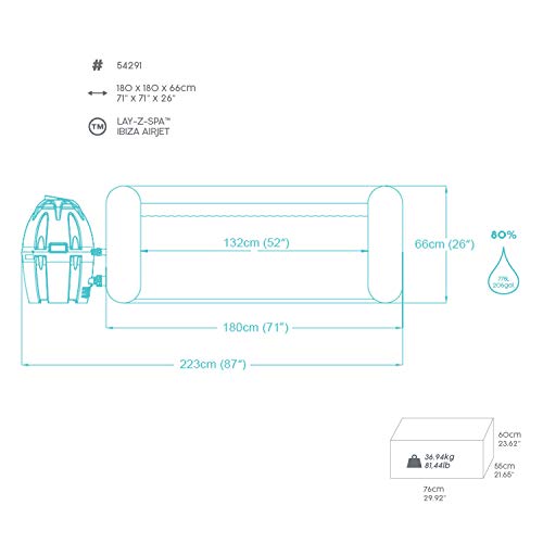 Bestway 54291 - Spa Hinchable Lay-Z-Spa Ibiza Para 4-6 personas Cuadrado