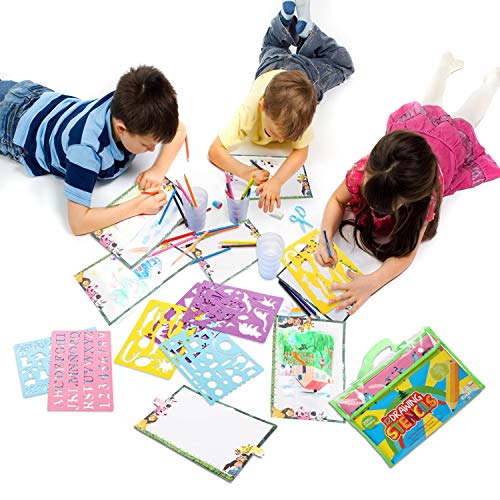 BESTZY 36 Piezas Plantillas de dibujo de plástico Regla, Plantillas de Dibujo de Plástico Conjunto para Niños, Dibujo Plantilla Stencil para Niños Aprender Viaje Regalo
