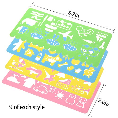 BESTZY 36 Piezas Plantillas de dibujo de plástico Regla, Plantillas de Dibujo de Plástico Conjunto para Niños, Dibujo Plantilla Stencil para Niños Aprender Viaje Regalo