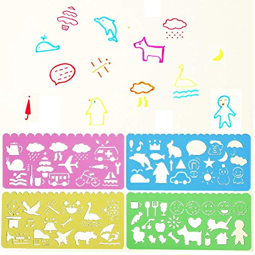 BESTZY 36 Piezas Plantillas de dibujo de plástico Regla, Plantillas de Dibujo de Plástico Conjunto para Niños, Dibujo Plantilla Stencil para Niños Aprender Viaje Regalo