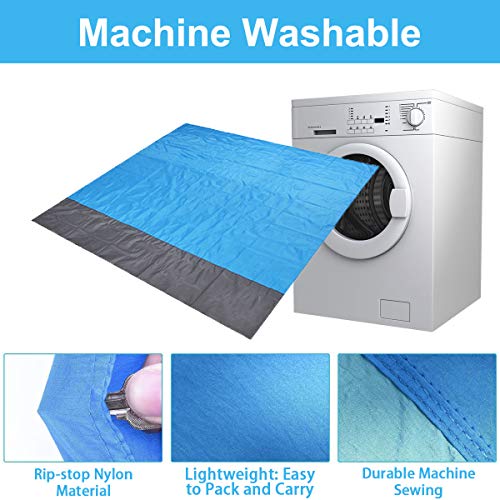 BETECK Alfombras de Playa, 210x200CM Manta de Picnic Impermeable con 4 Estaca Fijo para Jardín Parque Piscina Acampada Viaje al Aire Libre (Azul)