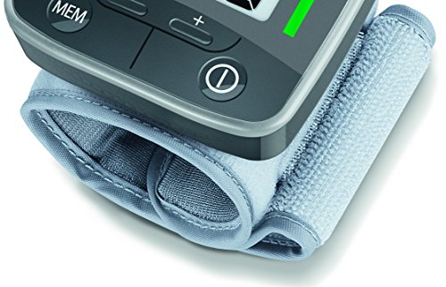 Beurer BC32 Tensiómetro de muñeca, gran pantalla LCD clara, detección arritmia, de apagado automático, 2 x 60 memorias, color gris, diámetro muñeca (13.5-19.5 cm)