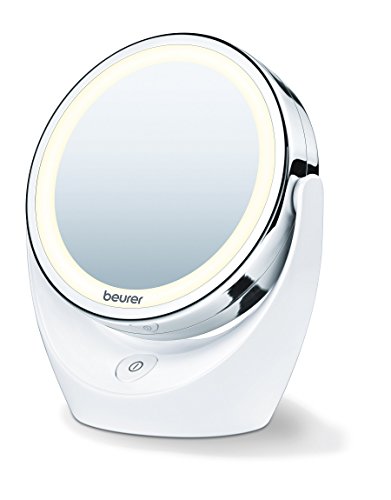Beurer Bs49 - Espejo Maquillaje con Luz Led Brillante (12 Leds), Espejo Pivotante, 2 Espejos en 1, 1 Cara Vista Normal, Uno con Aumento X 5, 17,5 X 19 X 10 cm, Blanco con Acabados Cromados