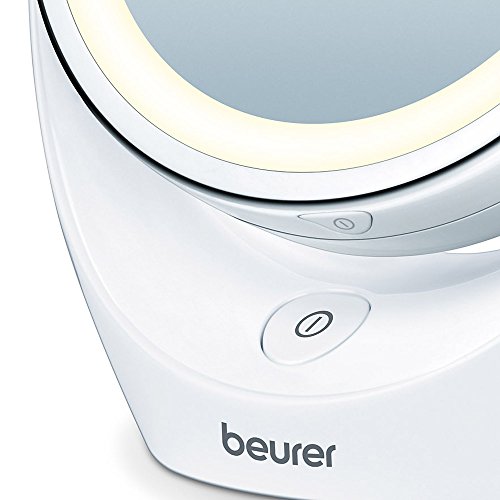 Beurer Bs49 - Espejo Maquillaje con Luz Led Brillante (12 Leds), Espejo Pivotante, 2 Espejos en 1, 1 Cara Vista Normal, Uno con Aumento X 5, 17,5 X 19 X 10 cm, Blanco con Acabados Cromados