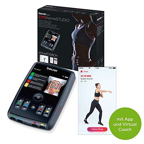 Beurer EM95 Electroestimulador Digital Cuerpo con Bluetooth, EMS, app Homestudio, 4 Canales, Cargador USB, Color Negro