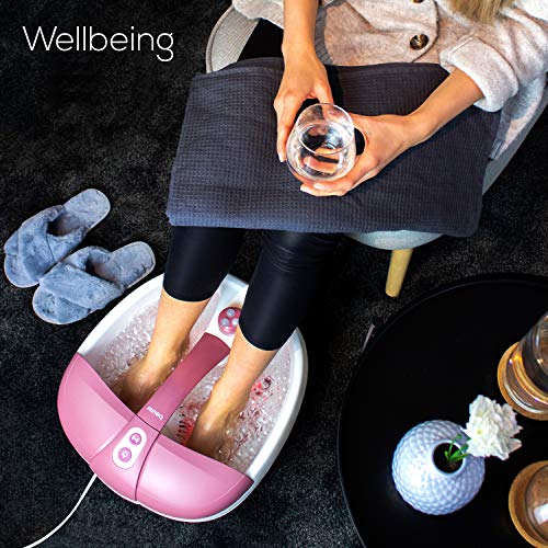 Beurer FB35 - HidroMasaje para Pies, 140 W, 3 funciones masaje vibratorio, masaje burbujas, calentamiento agua, 16 imantes, aromaterapia, 41 x 38 x 17 cm, rojo y blanco