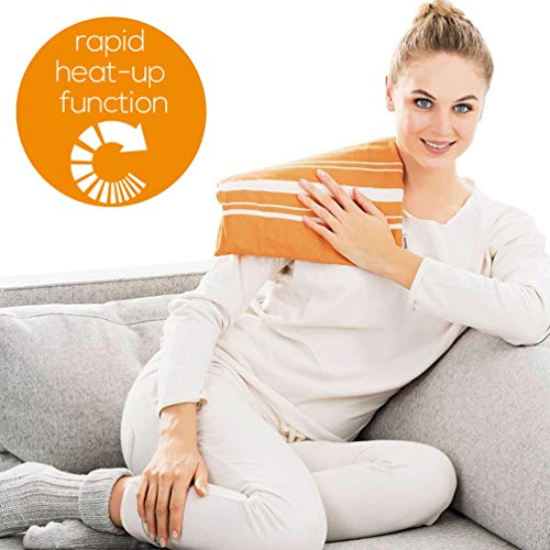 Beurer HK35 Almohadilla eléctrica térmica con funda, calentamiento ultrarápido, función apagado automático 90 minutos, PVC, funda lavable, 3 potencias, display iluminado, 40 x 30 cm, Naranja