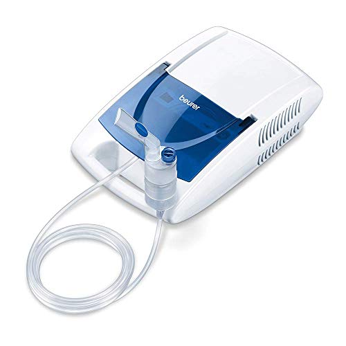 Beurer IH21 - Nebulizador para la inhalación de medicamentos líquidos con tecnología de aire comprimido, accesorio para nariz y compartimento, blanco/azul, 30 x 18 x 10 cm, 1.65 kg