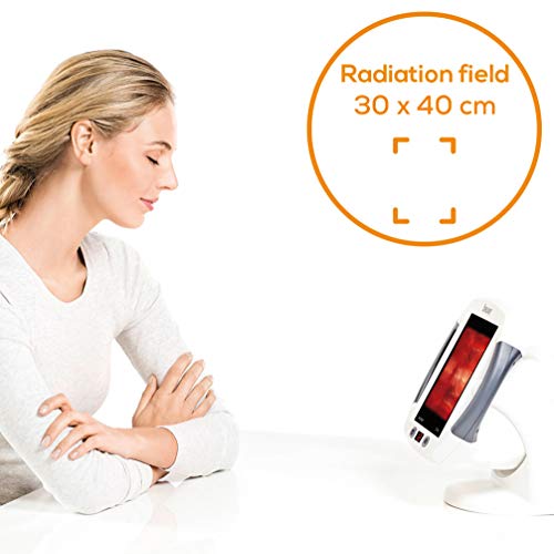 Beurer IL50 Lámpara por infrarrojos compacta, 300 W, cristal cerámico, inclinación ajustable, con ventilador, alivio para dolores musculares, cervicales, color blanco, cristal 30 x 40 cm