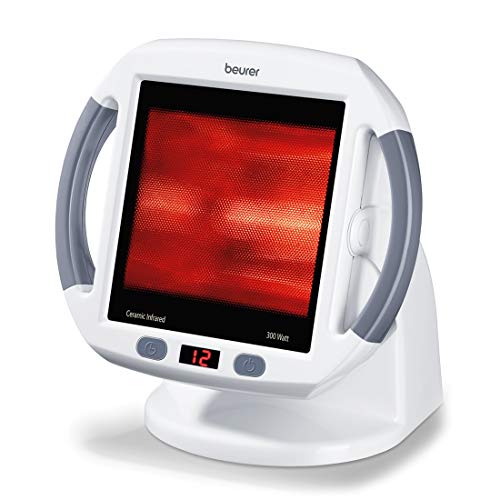 Beurer IL50 Lámpara por infrarrojos compacta, 300 W, cristal cerámico, inclinación ajustable, con ventilador, alivio para dolores musculares, cervicales, color blanco, cristal 30 x 40 cm