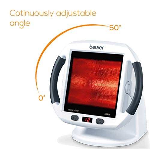 Beurer IL50 Lámpara por infrarrojos compacta, 300 W, cristal cerámico, inclinación ajustable, con ventilador, alivio para dolores musculares, cervicales, color blanco, cristal 30 x 40 cm