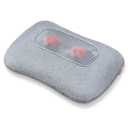 Beurer MG145 - Almohada de masaje Shiatsu con función color para relajar la musculatura, extra suave y confortable, 4 cabezales de masaje rotatorios, funda lavable, 12 W, Plateado