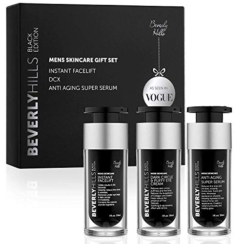 Beverly Hills - Set de Cuidado Antiedad para la Piel del Hombre: Lifting Facial Instantáneo, Crema para Ojeras y Bolsas de los Ojos, y Supersérum Facial Antiedad (30 ml Cada Uno)