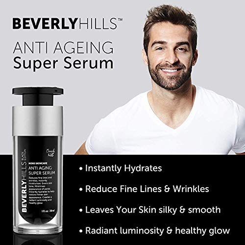 Beverly Hills - Set de Cuidado Antiedad para la Piel del Hombre: Lifting Facial Instantáneo, Crema para Ojeras y Bolsas de los Ojos, y Supersérum Facial Antiedad (30 ml Cada Uno)