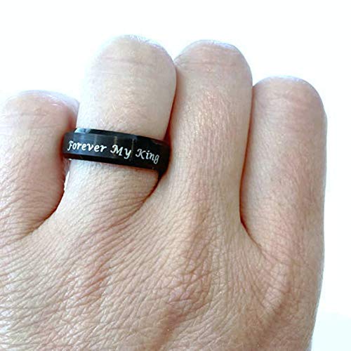 Beydodo Anillo Redondo Grabado Forever My King.Always My Queen Anillos de Boda de Titanio Pareja Negro Talla Mujer 9,5 + Hombre 27