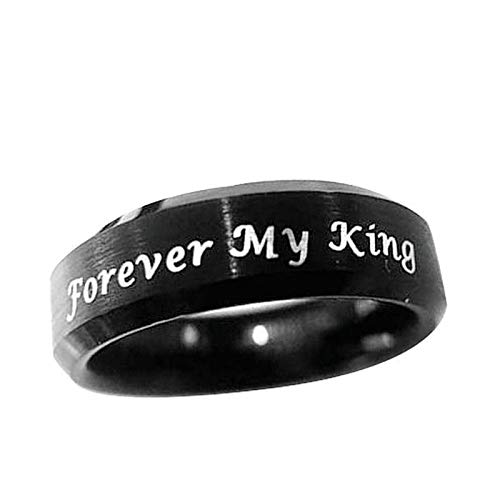 Beydodo Anillo Redondo Grabado Forever My King.Always My Queen Anillos de Boda de Titanio Pareja Negro Talla Mujer 9,5 + Hombre 27