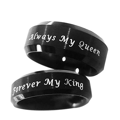 Beydodo Anillo Redondo Grabado Forever My King.Always My Queen Anillos de Boda de Titanio Pareja Negro Talla Mujer 9,5 + Hombre 27