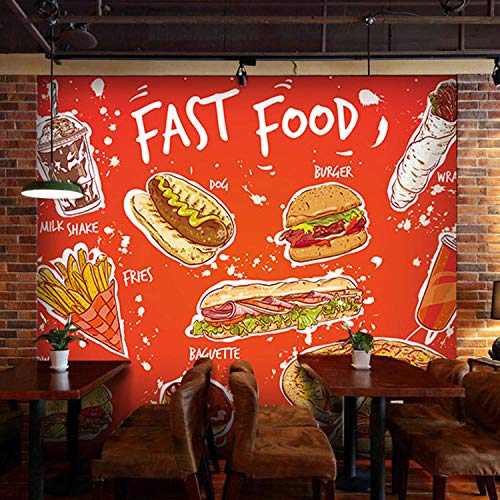 BHGJP Papel Pintado 3D Autoadhesivo (W)250X(H)175 Cm Red Fries Burger Comida Rápida Restaurante Occidental Para La Sala De Estar De La Pared Tienda De Uñas Peluquería Salón De Belleza Tienda De Ropa