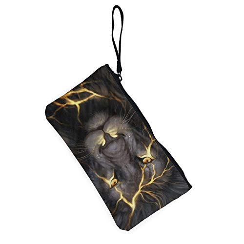 BHGYT Golden Cool Lion King Paninting Monederos de Lona Mini Bolsa Cambio de Billetera Portatarjetas Multifuncional Bolsas Lápiz Bolsa de cosméticos con Correa