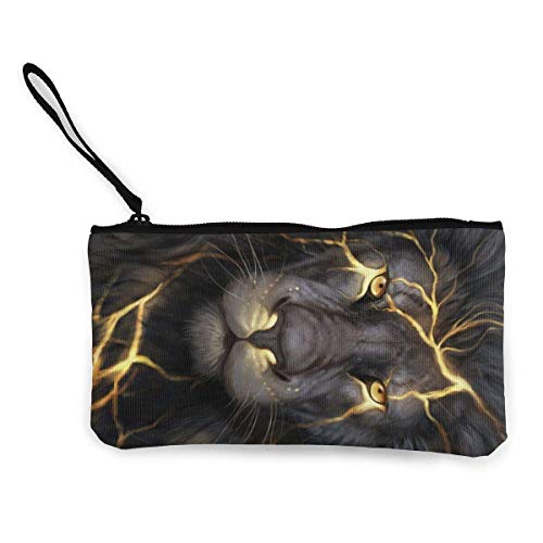 BHGYT Golden Cool Lion King Paninting Monederos de Lona Mini Bolsa Cambio de Billetera Portatarjetas Multifuncional Bolsas Lápiz Bolsa de cosméticos con Correa