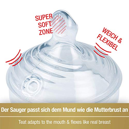 Biberón NUK modelo Nature con tetilla diseñada con forma similar al pezón, fabricada de silicona libre de BPA rosa Talla:260 ml