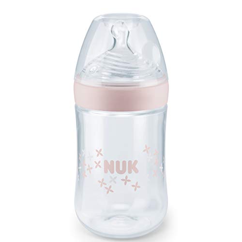 Biberón NUK modelo Nature con tetilla diseñada con forma similar al pezón, fabricada de silicona libre de BPA rosa Talla:260 ml