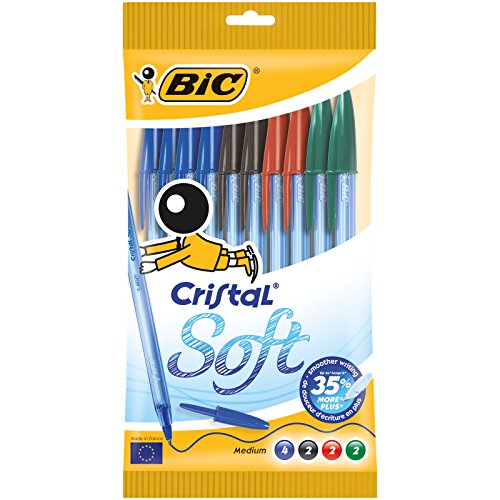 BIC 918533 - Cristal Soft bolígrafos punta media (1,2 mm) - colores Surtidos, Blíster de 10 unidades