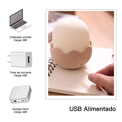 BICASLOVE Luz Nocturna Bebé, LED Silicona Lámpara de Polluelo con Brillo Ajustable/Control Tátil/USB Regargable,Regalo para Niños y Bebés[Clase de eficiencia energética A]