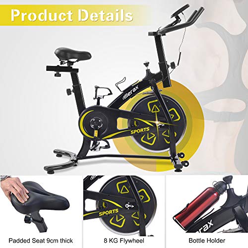 Bicicletas Estáticas de Spinning Ajustables Bicicleta Fitness con Volante 8KG Pantalla LCD, Bicicleta de Ejercicios Aeróbicos Sport para Casa Gym Interiores Ejercicios Cardiovasculares [EU Stock]