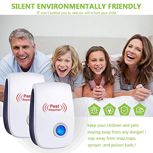 BIILII Repelente Ultrasónico Mosquitos, 4 Pack Electrónico Repelente Mosquitos Repelente Ultrasónico de Plagas, Control de Plagas para Cucarachas, Mosquitos, Moscas, Arañas, Hormigas, Ratas y Ratones