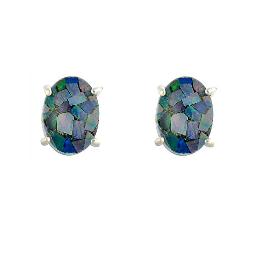 Bijoux pour tous 253E1498-03/925 - Pendientes de plata de ley con ópalo con cierre de mariposa a presión