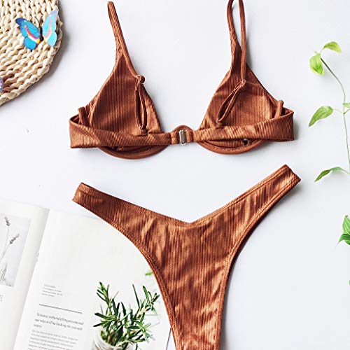 Bikinis Mujer 2020 Push up Bikini de Tres Puntos Charol Suave Acolchado Tops y Braguitas Conjuntos Bikinis Bañador Brasileño Traje de BañO de Dos Piezas vikinis riou