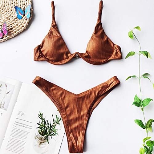 Bikinis Mujer 2020 Push up Bikini de Tres Puntos Charol Suave Acolchado Tops y Braguitas Conjuntos Bikinis Bañador Brasileño Traje de BañO de Dos Piezas vikinis riou