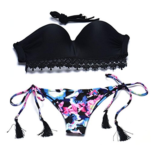 Bikinis Mujer,Dragon868 2020 Mujer Suave Sujetador Floral Empujar para Arriba Traje de baño (S, Azul)