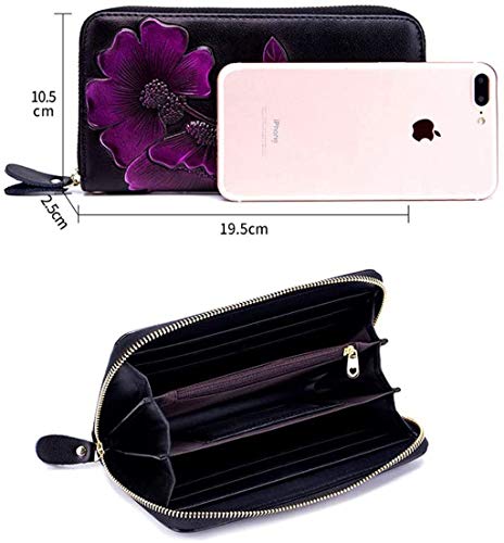 Billetera para Mujer, Bolso de Embrague RFID, Pulsera de Cuero para Mujer, Billetera móvil, Regalos Hechos a Mano, Encantadora sección Delgada Creativo Original en Relieve