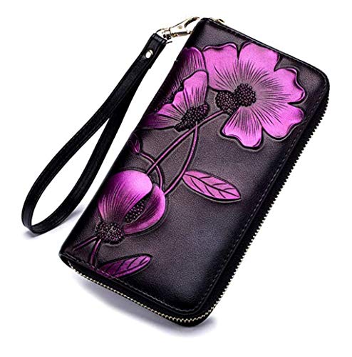 Billetera para Mujer, Bolso de Embrague RFID, Pulsera de Cuero para Mujer, Billetera móvil, Regalos Hechos a Mano, Encantadora sección Delgada Creativo Original en Relieve