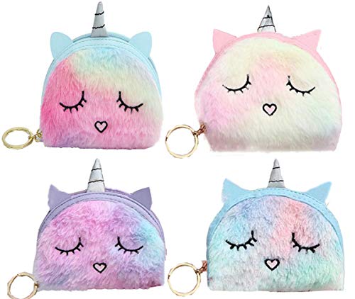 Biluer 4PCS Monedero Unicornio Mini Monedero Felpa Coin Purse para Almacenar Llaves Móvil Barra De Labios Tarjetas Regalos de Cumpleaños,12 * 5.5 * 12.5cm