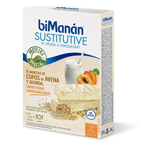 biManán - Vegetal - Sustitutivos para Adelgazar - Barritas avena y quinoa sabor yogur con albaricoque - 6uds 204 gr