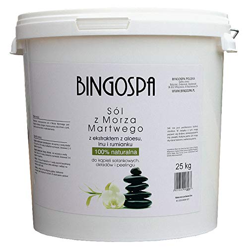 BINGOSPA Sal de baño del Mar Muerto con aloe, lino y extracto de manzanilla para la infección de la piel, psoriasis, acné, estrés, sudoración, dolores musculares – 25 kg