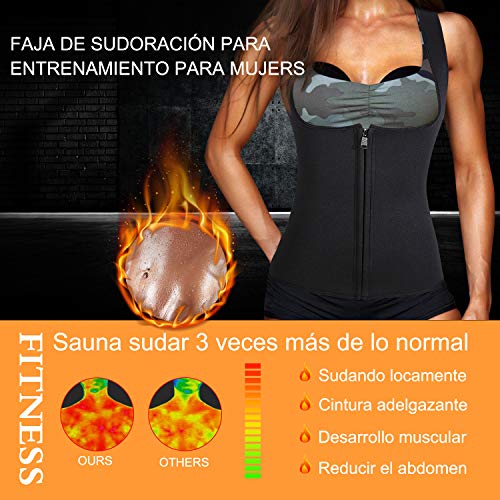 Bingrong Chaleco Neopreno Sauna Mujer Fajas Reductoras Adelgazantes Mujer Compresion para Adelgazante Sudoración para Deporte Fitness (Negro, XX-Large)