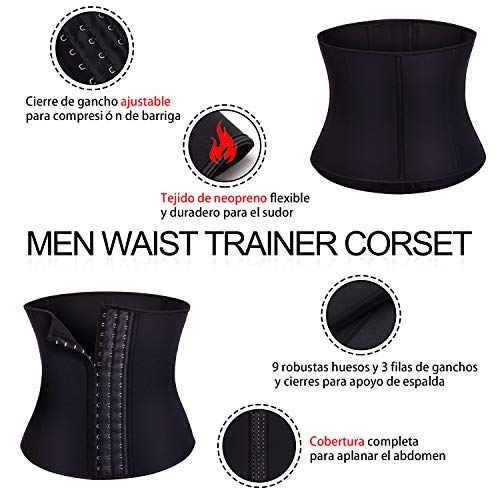 Bingrong Faja Reductora Adelgazante Hombres Faja Reductora Cinturón Lumbar Abdomen Ajustable para Deporte Fitness Efecto Sauna para la Quema de Grasa (Negro, M)