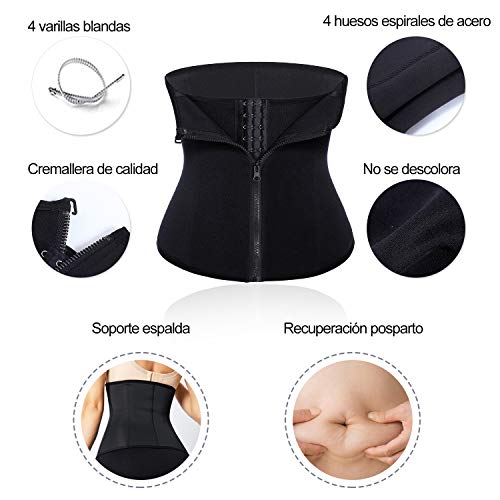 Bingrong Fitness Faja Cintura Entrenador de Cintura con Cremallera Faja Corset Fajas Reductoras Adelgazantes Mujer Waist Trainer Corset Faja Lumbar Moldeadora Bustier (Negro, Small)