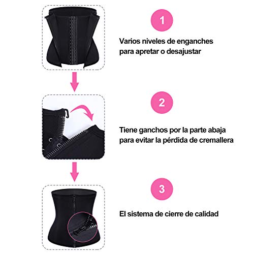 Bingrong Fitness Faja Cintura Entrenador de Cintura con Cremallera Faja Corset Fajas Reductoras Adelgazantes Mujer Waist Trainer Corset Faja Lumbar Moldeadora Bustier (Negro, Small)