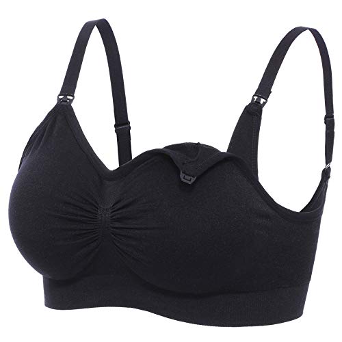 Bingrong Ropa Sujetador Premamá Sin Arcos Sosten Lactancia Sin Costuras Maternidad Sujetadores Copa Completa Ropa Interior Mujer Embarazada Push Up (Negro, Medium)