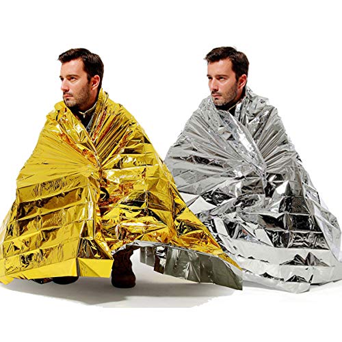 Binhai Manta térmica de Emergencia para Supervivencia, Reflectante, térmica, de Primeros Auxilios, 52 Pulgadas x 83 Pulgadas (2 Unidades)