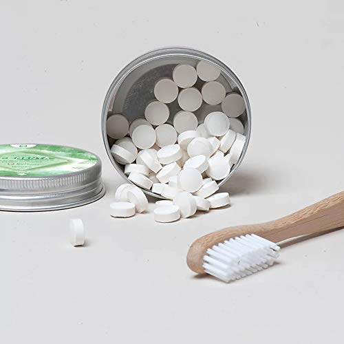 Bio-Menta | Pasta de dientes en pastillas masticables | Sin flúor ni plástico | Envase Reusable