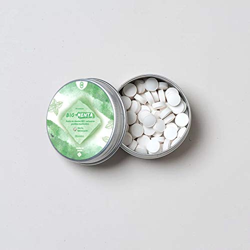 Bio-Menta | Pasta de dientes en pastillas masticables | Sin flúor ni plástico | Envase Reusable