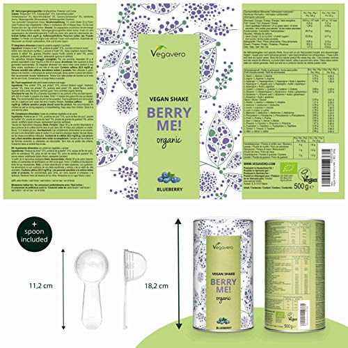 BIO Proteína Vegana + MACA y GUARANÁ Vegavero® | Batidos Saciantes + Masa Muscular + Bebida Energética en Polvo | Aislado de Guisante y Arroz | Sin Soja Ni Gluten | 500 g | Vegan Protein Berry Me